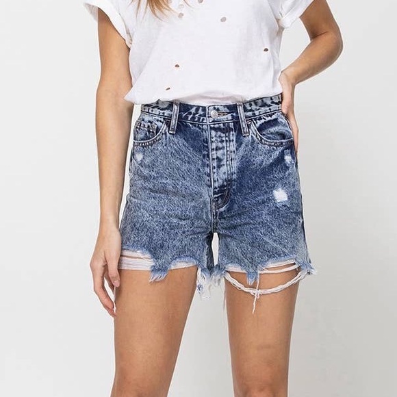 Flying Monkey Pants - Nora Super High Rise Distressed Acid Wash Shorts